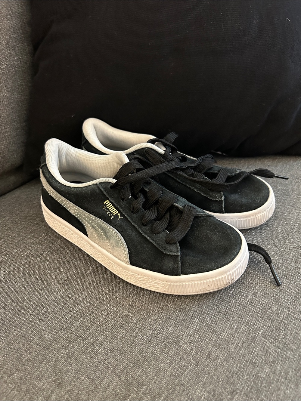 Puma Kids Black Suede Sneakers with Silver Detail